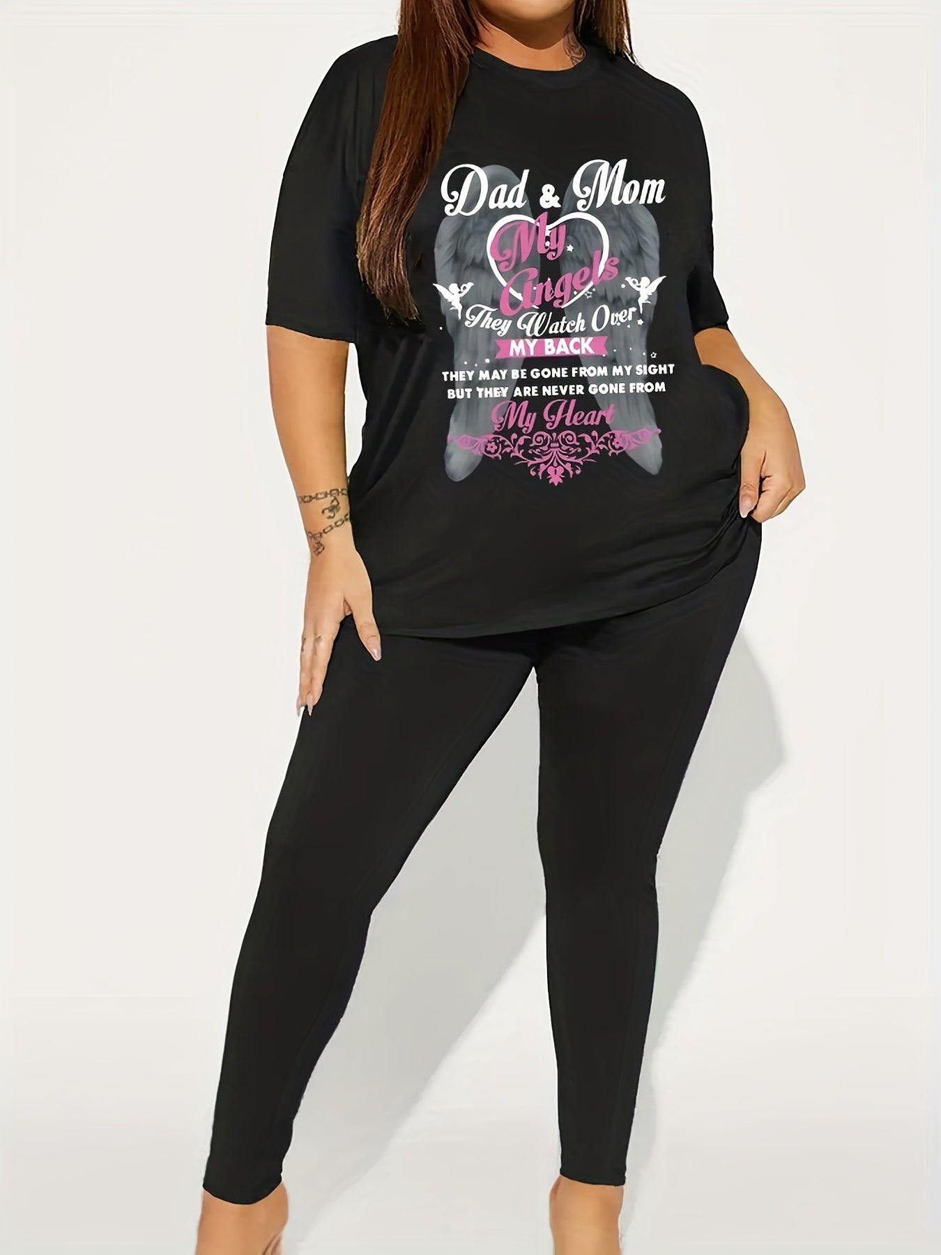 Women's Plus Size Graphic Print Tee & Leggings Two Piece Set