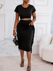 Sexy Two-piece Set Crop T-shirt & Bodycon Skirt Outfit Women's Clothing
