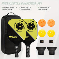 Pickleball Racket Set with Paddles, Balls, Sweatbands, and Ball Pickers