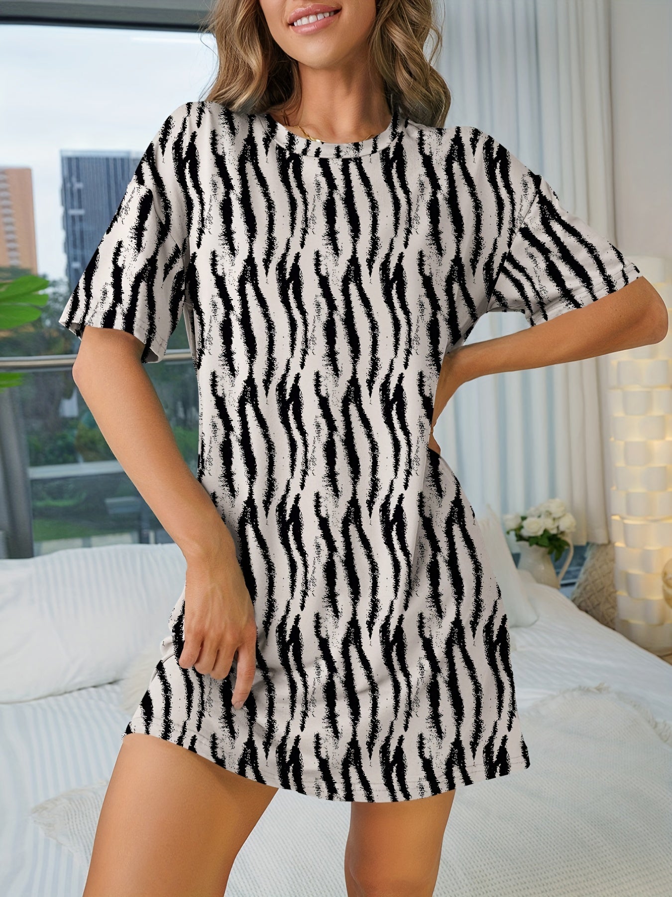 NightDress Casual Short Sleeve Crew Neck Pajama Dress