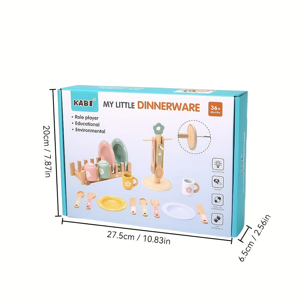 Wooden Pretend Play Kitchen Set with Food & Utensils for Picnics & Cooking Fun