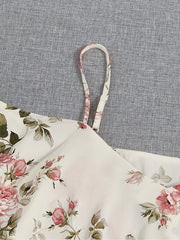 Floral Print Cold Shoulder Ruffle Trim Short Sleeve Romper