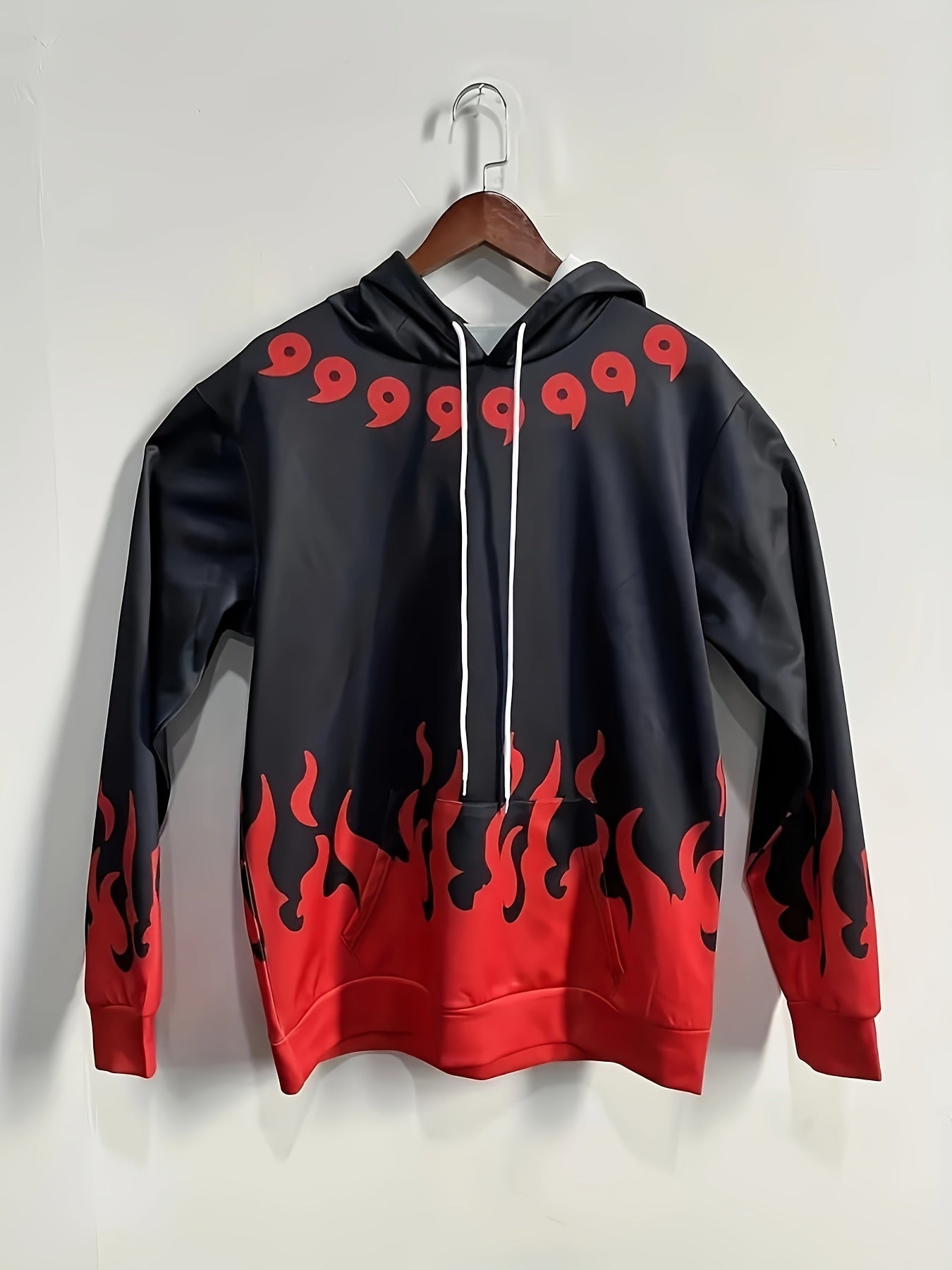 Flame Print Hoodies Men Graphic Hoodie Loose Pullover