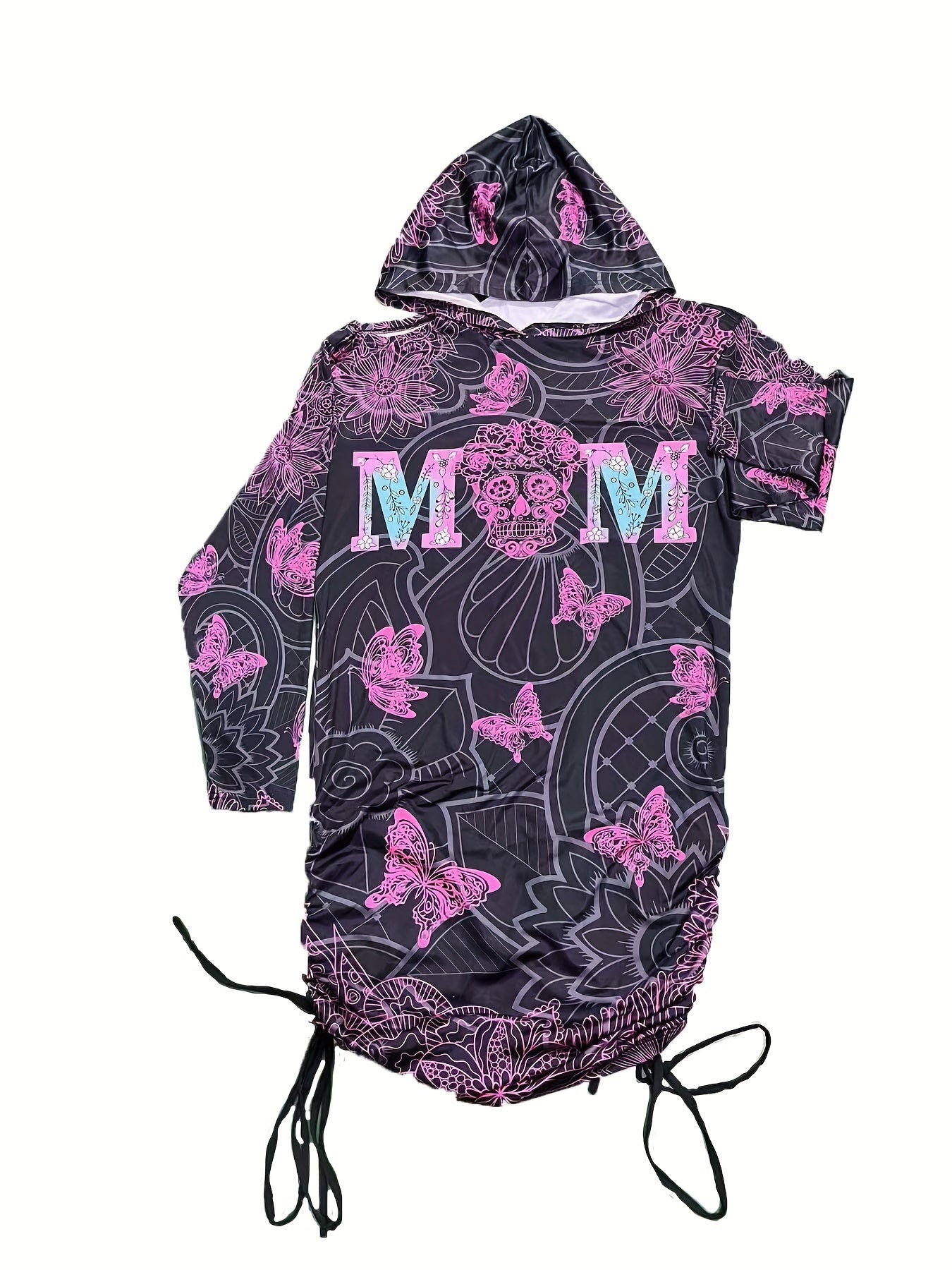 Halloween Goth Dress Women's Plus Skull Butterfly Letter Print Hooded