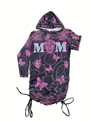 Halloween Goth Dress Women's Plus Skull Butterfly Letter Print Hooded