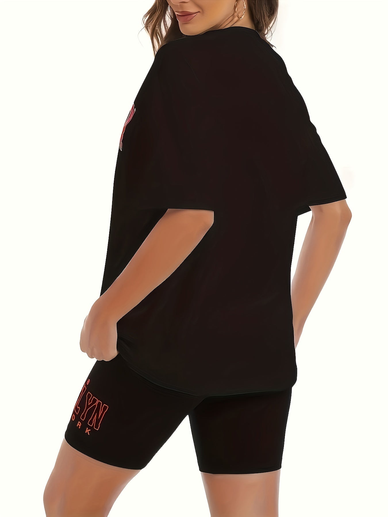 Women's Plus Size Letter Print Tee & Biker Shorts Set