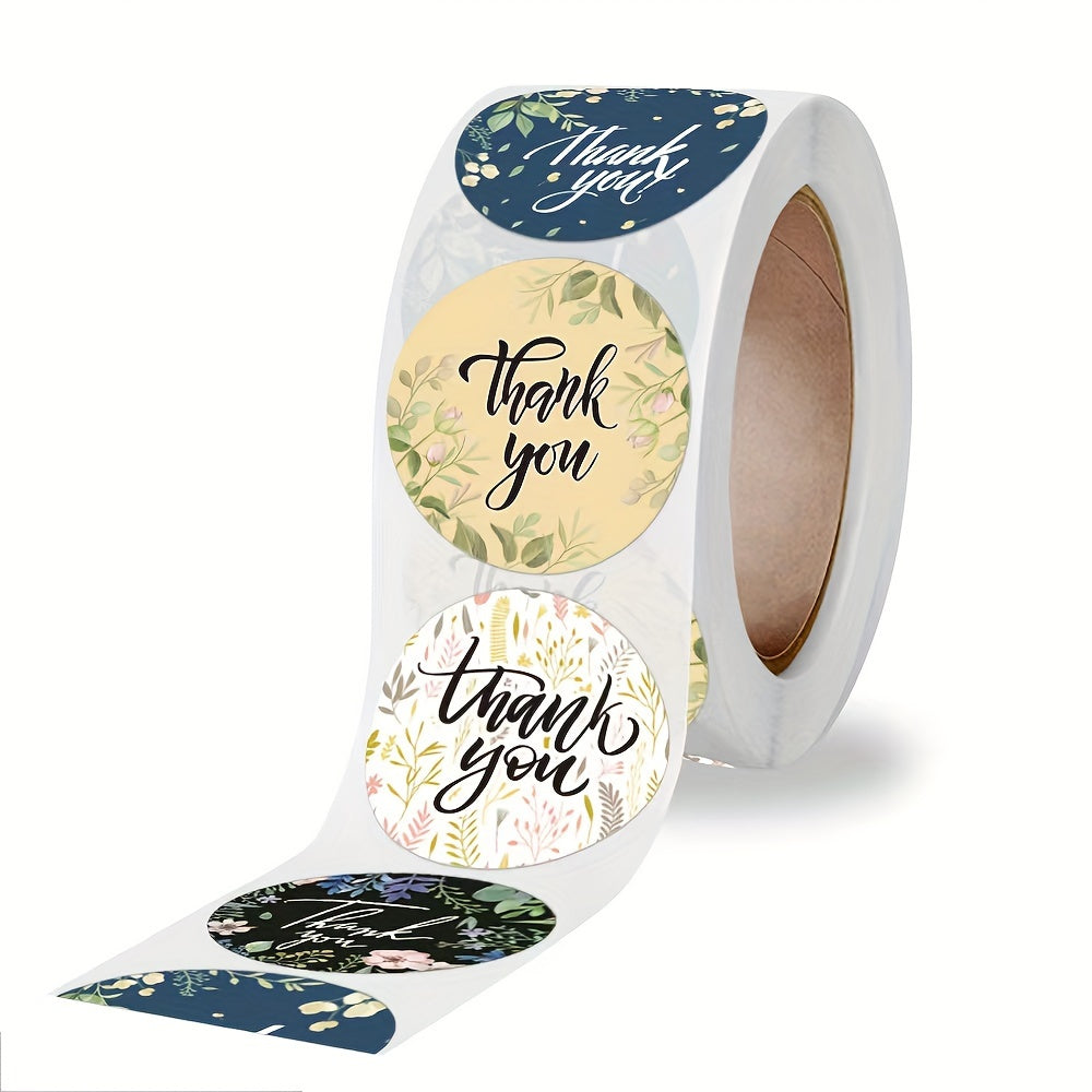 500 Thank You Flower Pattern Stickers Roll