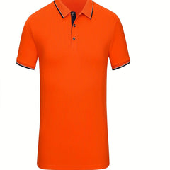 Men's Solid Bright Polo Shirt Casual Slightly Stretch Lapel Button Up Polo Shirt