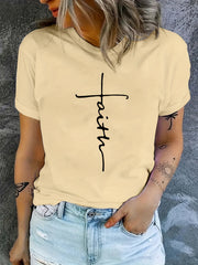 Faith Letter Graphic Crew Neck T-Shirt for Women