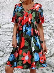 Women's Floral Print V-Neck Mini Dress