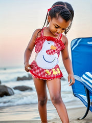 Girls Duck & Bow Plaid Swimwear Bathing Suit For Beachwear