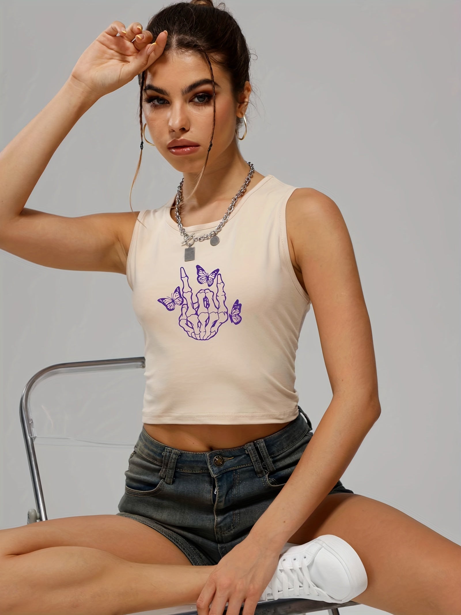 Skeleton Hand & Butterfly Tank Top