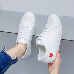 Heart Pattern Lace Up PU Leather Sneakers for Women