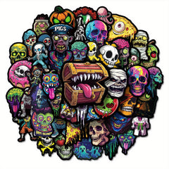 50 Neon Skull Stickers Waterproof Vinyl Decals for Laptops Water Bottles Phones