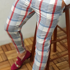 Vintage Style Stretch Dress Pants Men's Casual Plaid Slacks for Business Party
