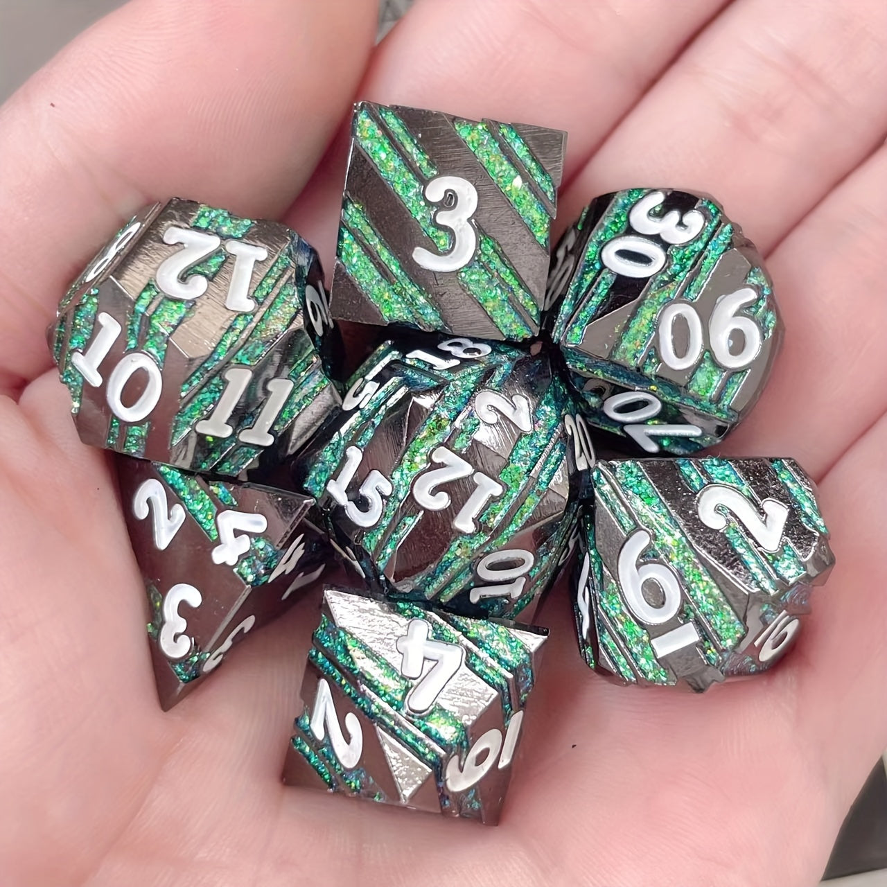 Striped Green Dice Metal Dice Gift For Halloween And Christmas