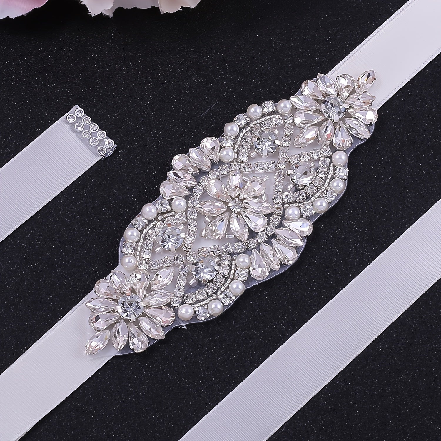 Rhinestone Waistband Satin Ribbon Belt Waist Chain Bridal Wedding Dress