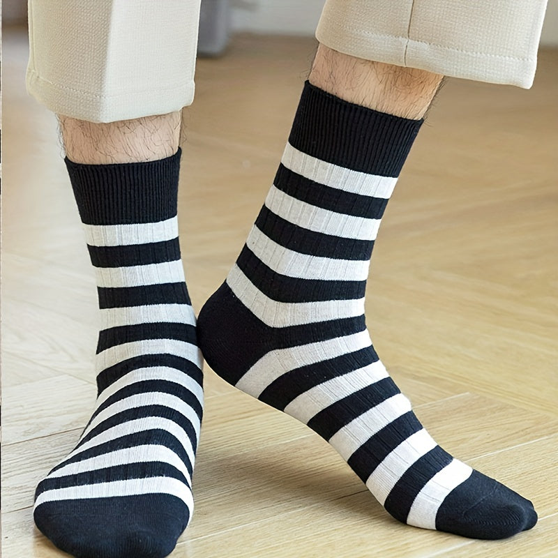 5 Pairs Men's Crew Socks for Autumn Winter Casual Running