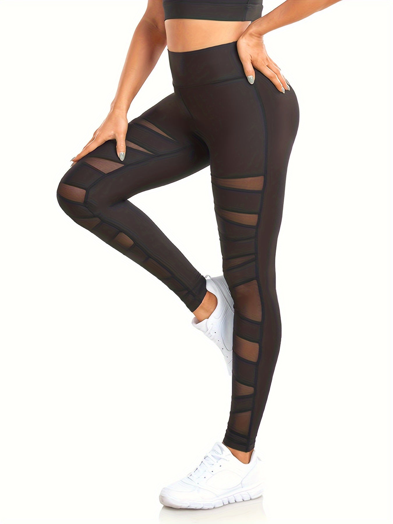High Waist Mesh Spliced Yoga Workout Pants