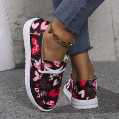 Love Heart Pattern Flat Shoes Women's Casual Lightweight Walking Shoes