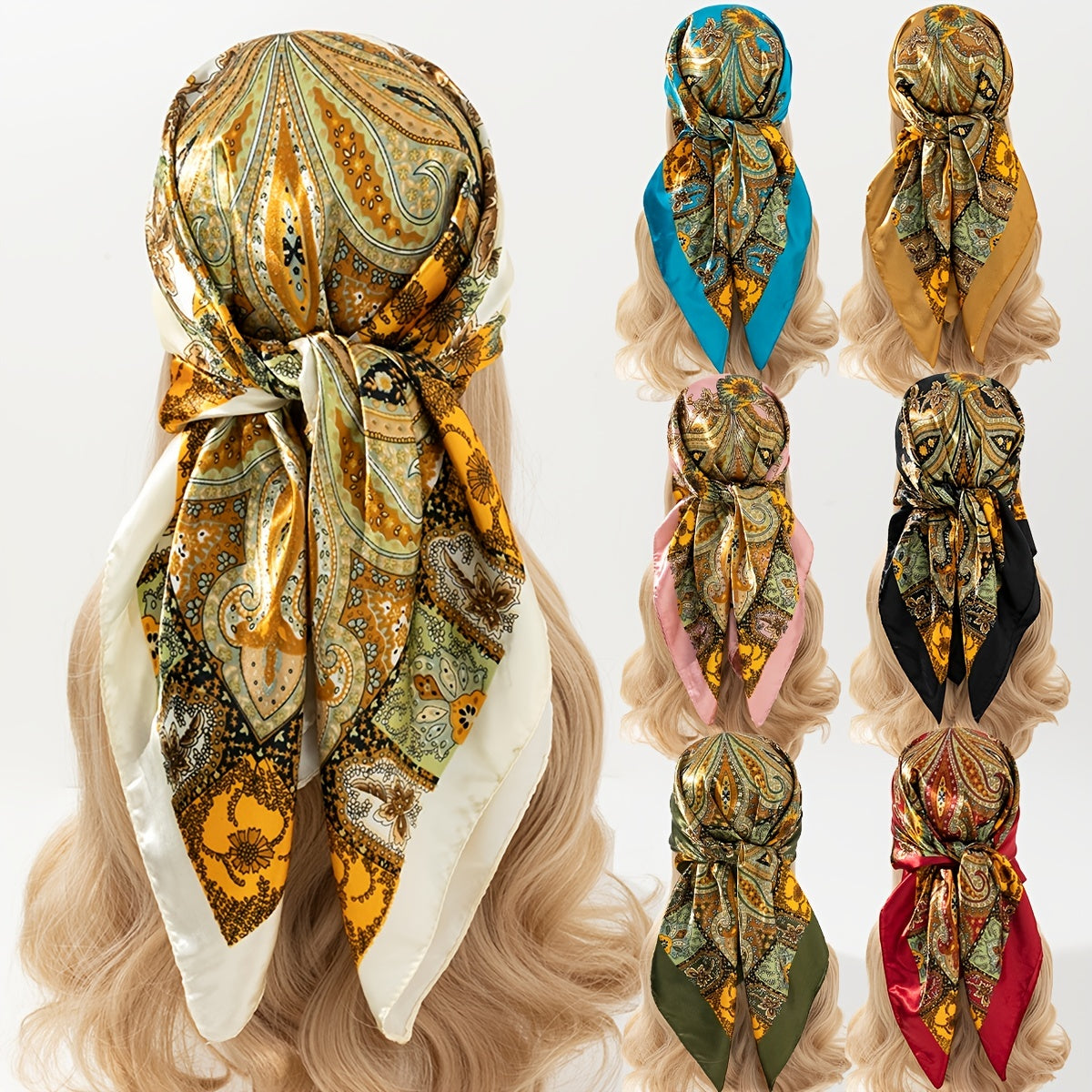 Paisley Print Bandana Satin Square Scarf Silky Floral Neck Wrap