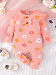 Baby Girls Floral Fruit Heart Print Ruffle Trim Romper Jumpsuit