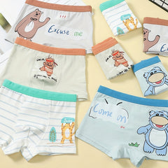 4pcs Boy's Boxer Briefs Cartoon Animal Print Elastic Waist Shorts