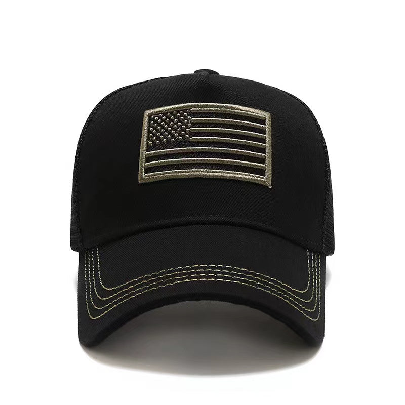 Vintage Embroidered Cotton Baseball Cap with American Flag Print
