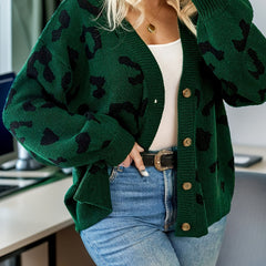 Leopard Pattern Long Sleeve Button Up Sweater Cardigan