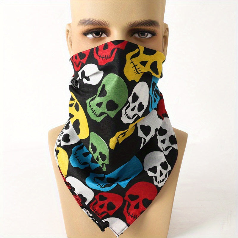 Men's Skull Print Square Scarf for Outdoor Party
