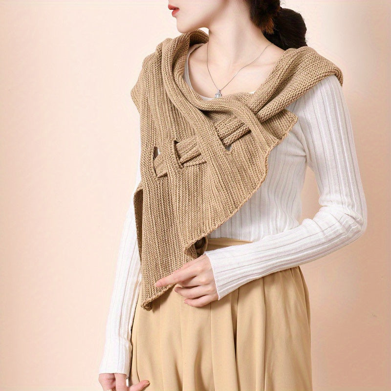 Hollow Knot Shawl Solid Cashmere Warm Wrap Outdoor Neck Collar Cape