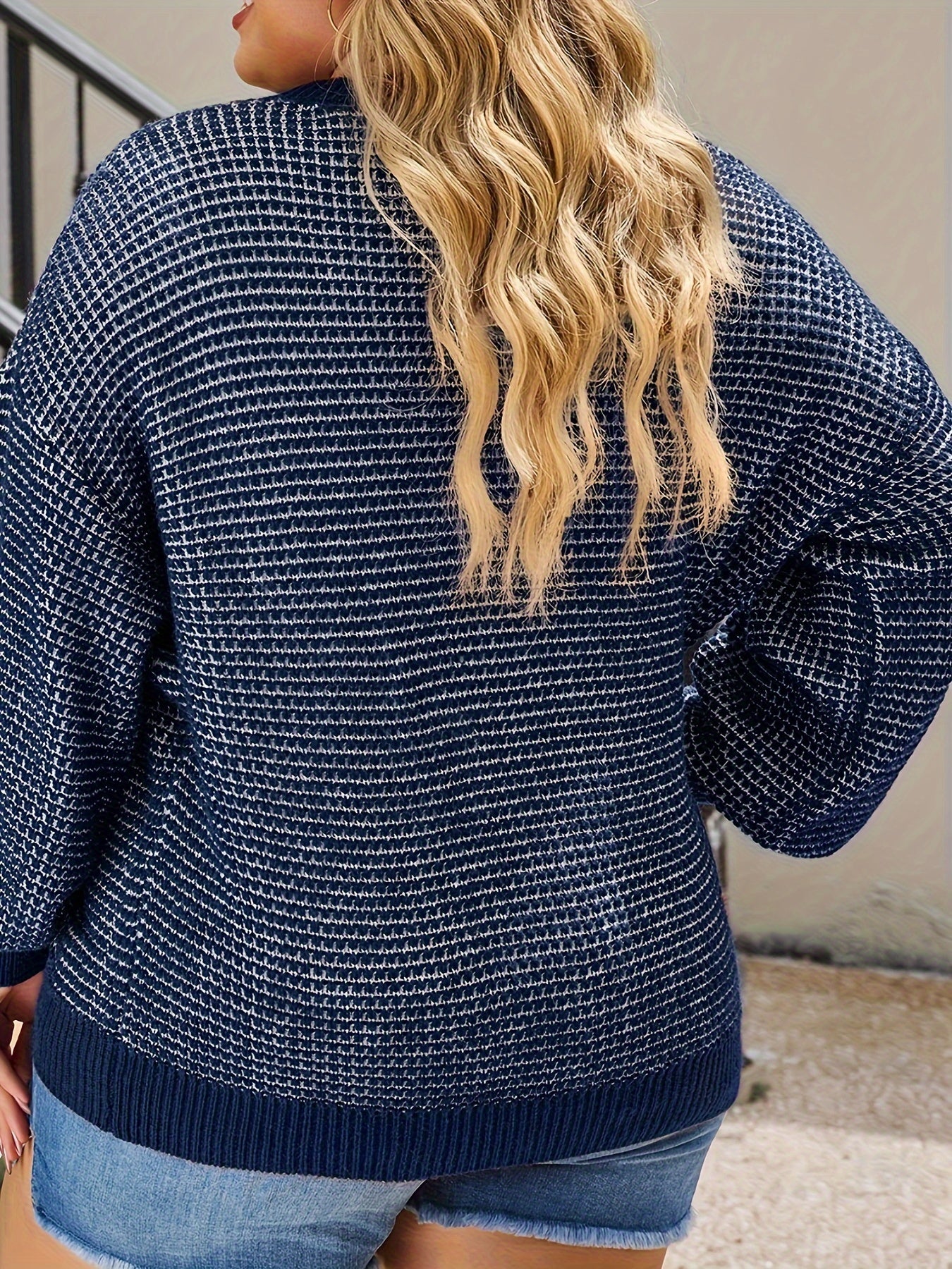 Casual Sweater Women's Plus Two Tone Lantern Sleeve Pullover Jumper