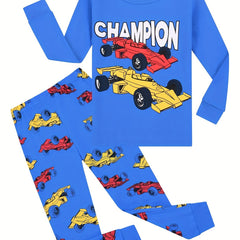 Kid's 2pcs Cotton Pajamas Racing Car Print PJ Set