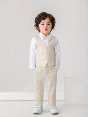 Kids Gentleman Suit 3pcs Dress Shirt Vest And Pants With Bow For Baby Boys