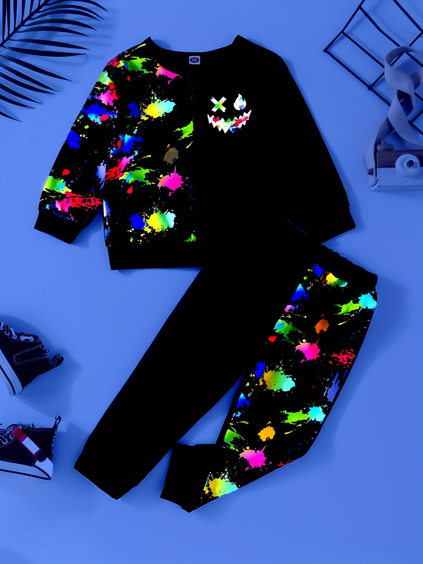 Boys 2pcs Paint Splash Sweatshirt & Pants Set