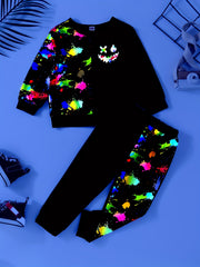 Boys 2pcs Paint Splash Sweatshirt & Pants Set