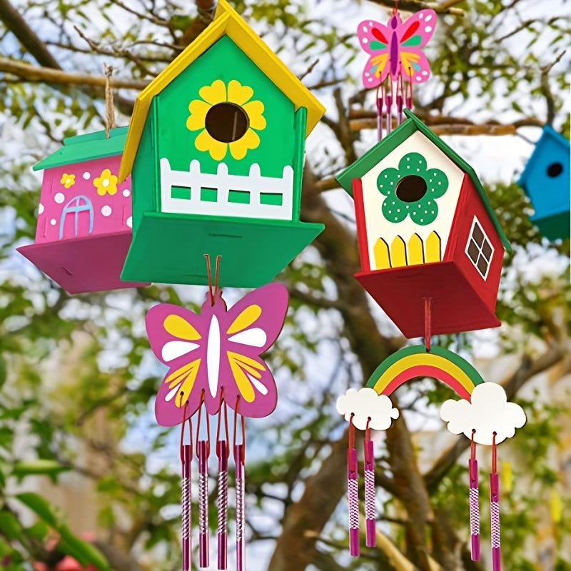 4pcs DIY Bird House Wind Chime Kit for Kids to Build & Paint Birdhouses