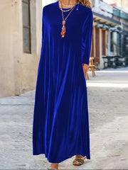 Solid Velvet Long Sleeve Maxi Dress