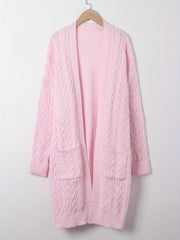 Cable Knit Long Sleeve Open Front Cardigan With Pockets