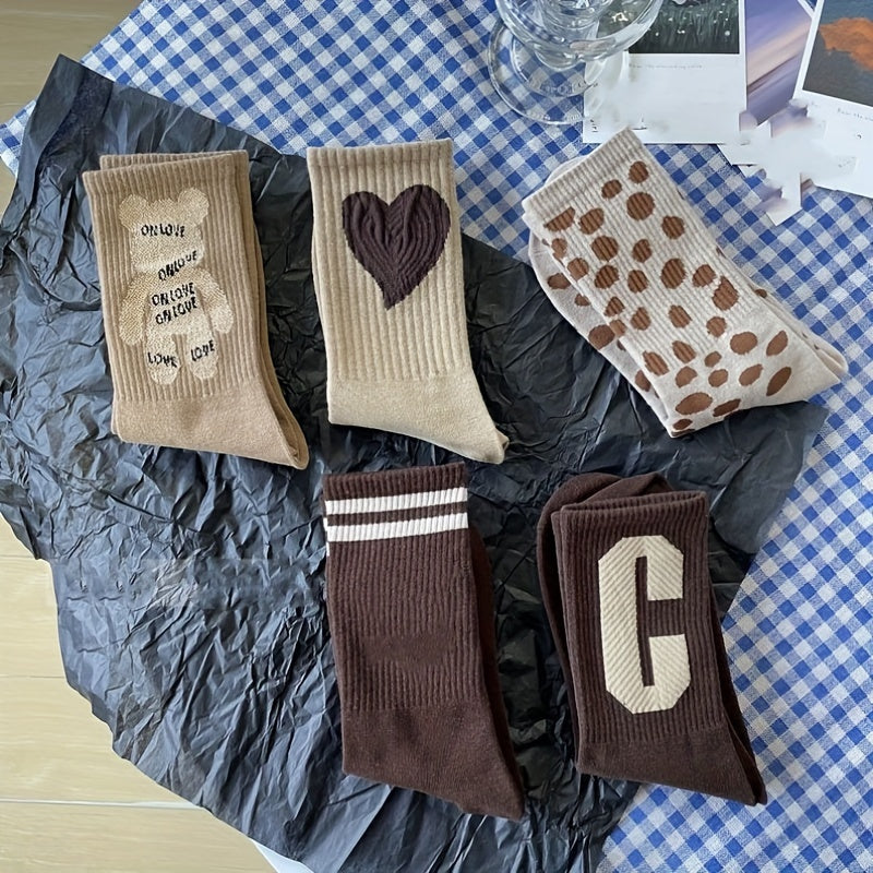 Letter & Heart Print Socks Women's Stockings
