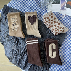 Letter & Heart Print Socks Women's Stockings