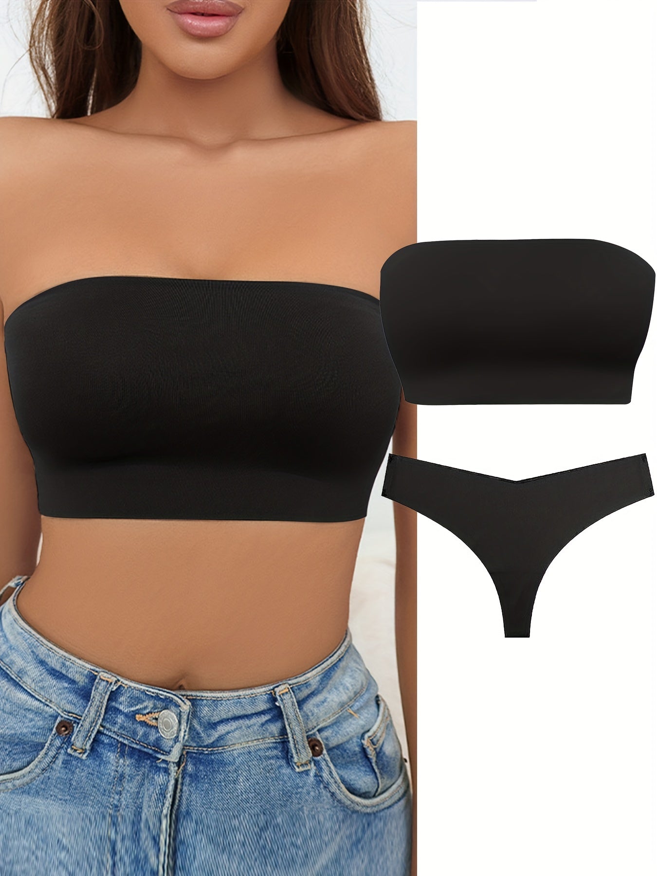 Seamless Bandeau Bra & Thongs Set