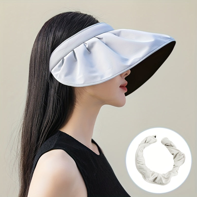 Foldable Shell Visor Hat Solid Sunscreen Headband Summer Sun Hat Women