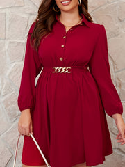 Women's Solid Lantern Sleeve Polo Neck Dress