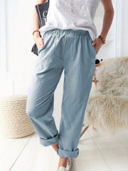 Straight Leg Elastic Waist Casual Pants for Women