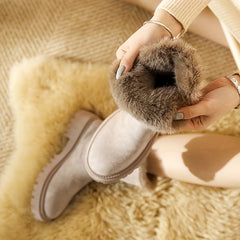 Plush Lined Snow Boots Suede Mid Calf Boots Round Toe Warm Winter Boots