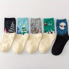 5 Pairs Christmas Pattern Socks Women's Stockings