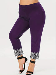 Sexy Leggings Women's Plus Frill Trim Elastic High Rise