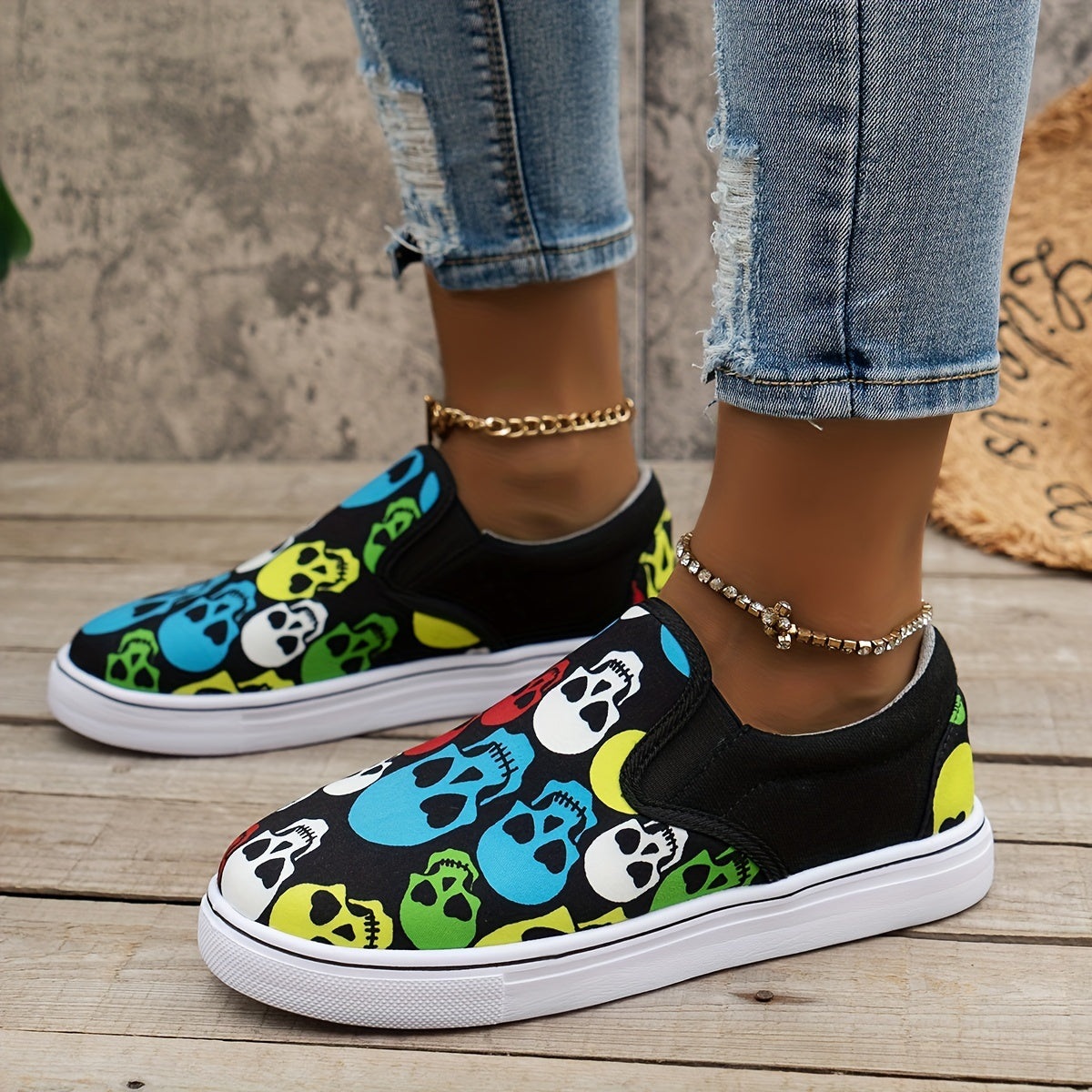 Colorful Skeleton Pattern Walking Shoes for Women