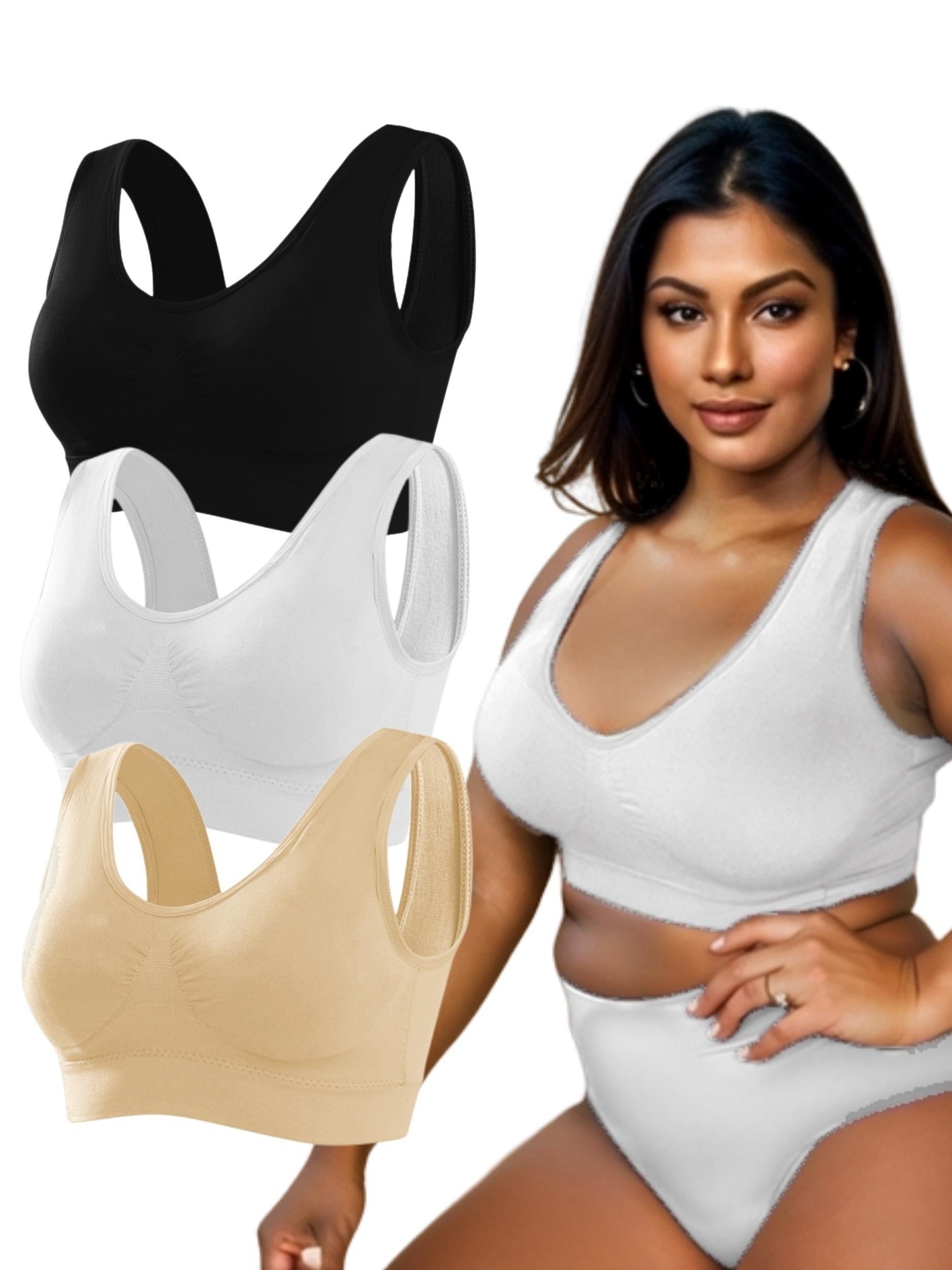 3 Pack Plus Size Sports Bra Set Women's Plus Ruched Medium Stretch Bra 3pcs Set
